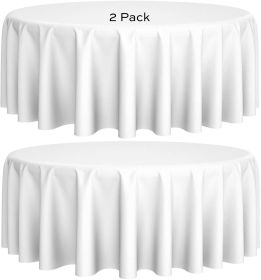 2 Pack White Round Tablecloths 90 Inch [Perfect Size for 30 60 Inch Tables] 200 GSM Premium Quality Textured Washable Polyester Fabric 90 Table C