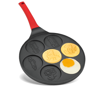 Egg Omelette Pan Silver Dollar Pancake Pan Nonstick Omelet 7-Cup Pancake Molds for Kids Animal Pancakes Maker with Silicone Spatula, Tongs, Oil B