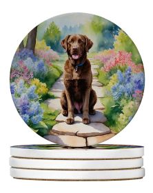 Chesapeake Bay Retriever Spring Path Large Sandstone Coasters Pack of 4 Absorbent Round Coasters Decor Gifts for Men or Women, 4 in, Multicolor