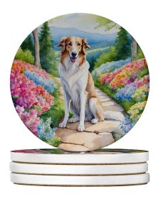 Borzoi Spring Path Large Sandstone Coasters Pack of 4 Absorbent Round Coasters Decor Gifts for Men or Women, 4 in, Multicolor