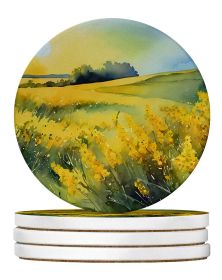 Nebraska Goldenrod in Watercolor Large Sandstone Coasters Pack of 4 Absorbent Round Coasters Decor Gifts for Men or Women, 4 in, Multicolor