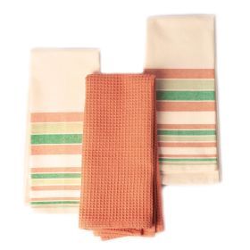 Decorative Kitchen Towels Set of 3 Recycled Cotton Waffle Weave Dish Towels for Drying Dishes 28x18 inch Red and Green Absorbent Tea Towels Boho