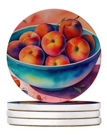 Colorful Peaches Large Sandstone Coasters Pack of 4 Absorbent Round Coasters Decor Gifts for Men or Women, 4 in, Multicolor