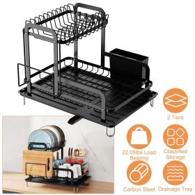 2-Tier Dish Drying Rack for Kitchen Counter Space Saving Rustproof Dish Rack with Drainboard Detachable Kitchen Drainer Organizer Set with Utensi