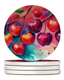 Colorful Cherries Large Sandstone Coasters Pack of 4 Absorbent Round Coasters Decor Gifts for Men or Women, 4 in, Multicolor