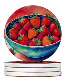 Colorful Strawberries Large Sandstone Coasters Pack of 4 Absorbent Round Coasters Decor Gifts for Men or Women, 4 in, Multicolor