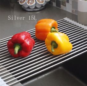 Folding Kitchen Drain Sink Rack Stainless Steel (Option: Silver-15L)