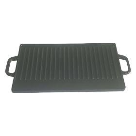 Outdoor Uncoated Rectangular Double-Sided Iron Plate Double Ear Cast Iron Pot (Color: Black)