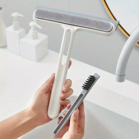 1pc/2pcs 3-in-1 Multi-Purpose Glass Cleaning Brush With Handle, Magic Window Cleaning Brush, Squeegee For Window, Glass, Shower Door, Car Windshi (Color: White)