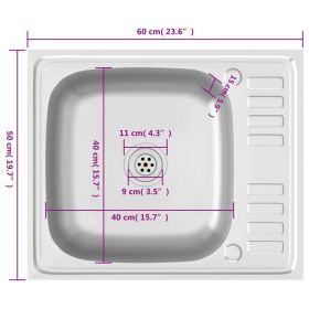 vidaXL Kitchen Sink with Drainer Set Silver 600x500x155 mm Stainless Steel (Option: as picture)